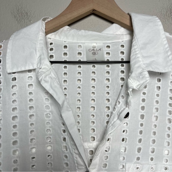 Calia Women Cover Up Top Large White Oversize Perforated Long Sleeve Beach Resor - Picture 8 of 11